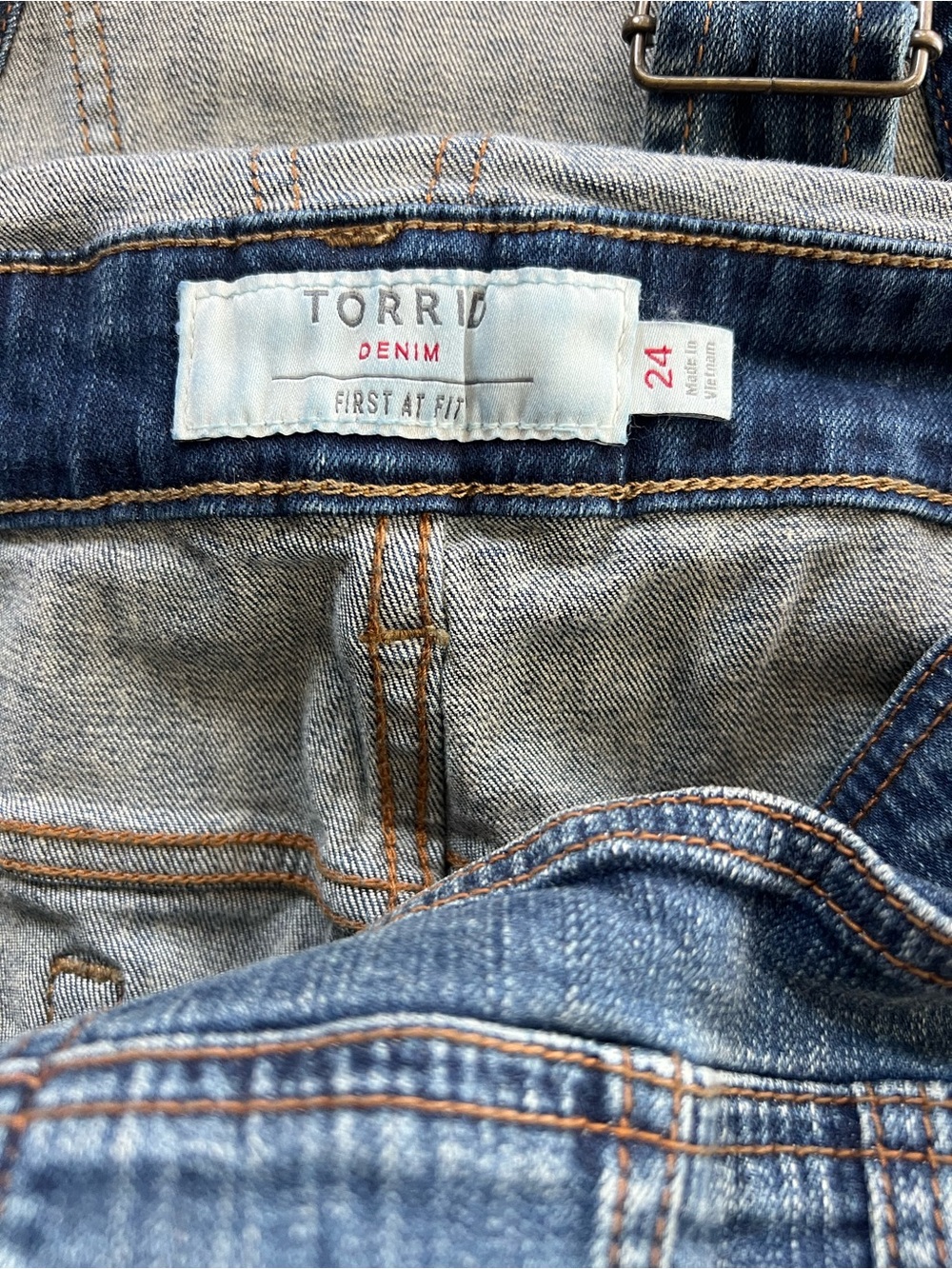 Torrid Distressed Dark Blue Denim Overalls - Picture 4 of 7